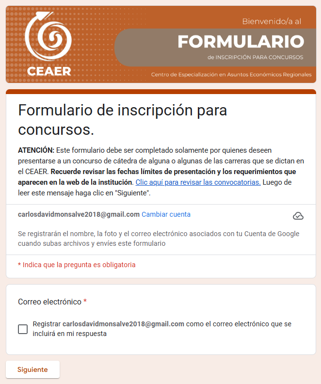 Formulario de inscripción para concursos